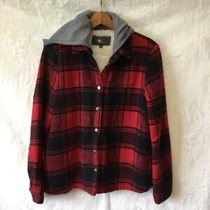 Temt Red Plaid Sherpa-Lined Hoodie Jacket